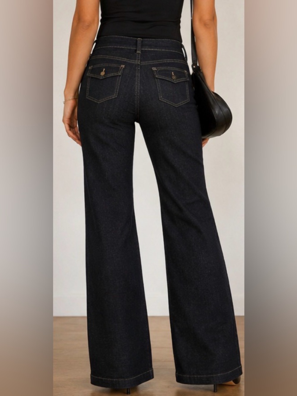 White House Black Market Noir Trouser Leg Jeans Size 4S Dark Wash Wide Leg Denim - Picture 4 of 15